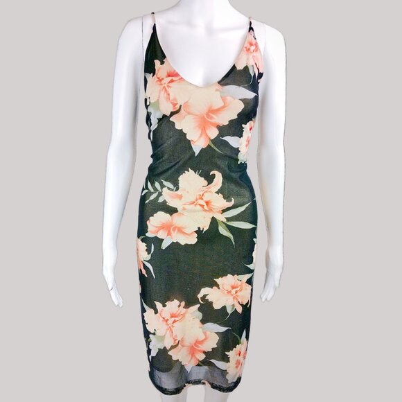 Love, Zoe Mesh Floral Bodycon Cami Midi Dress - Picture 1 of 5
